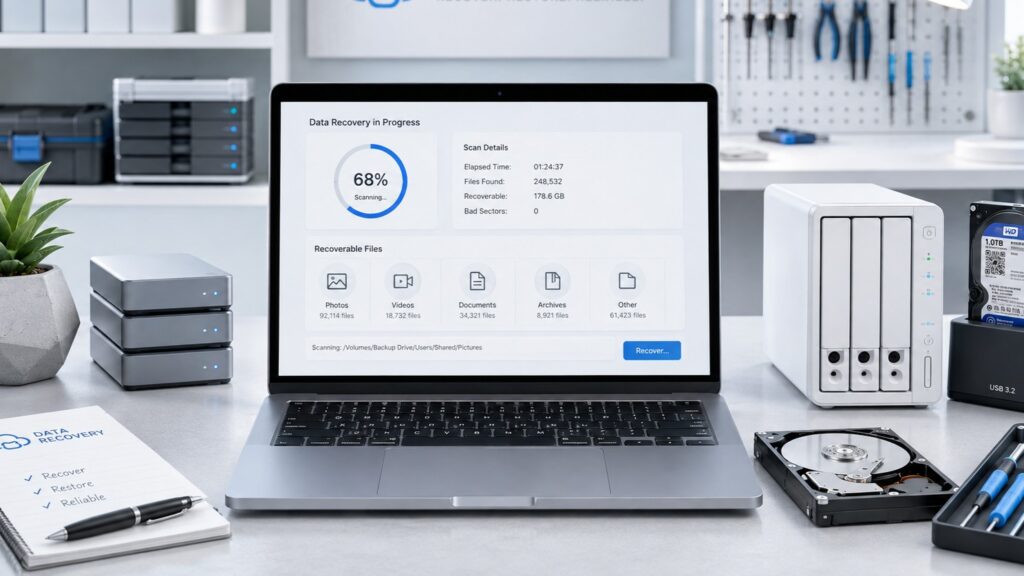 Data recovery software on computer